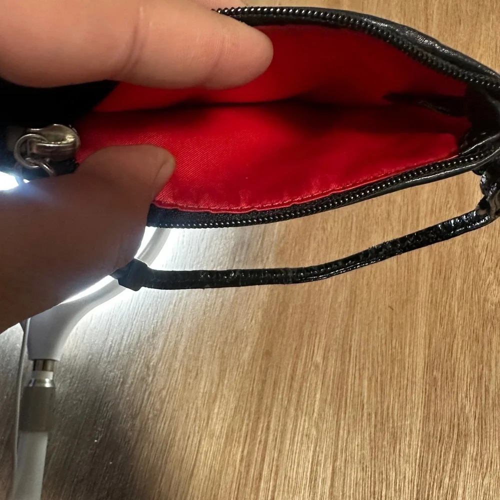 Coach Poppy Black Signature C Wristlet Pouch Bag Silver Logo